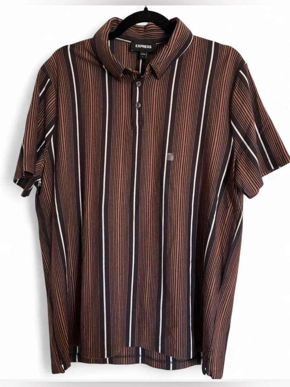 Express Brown Striped Polo NWT Preppy Large